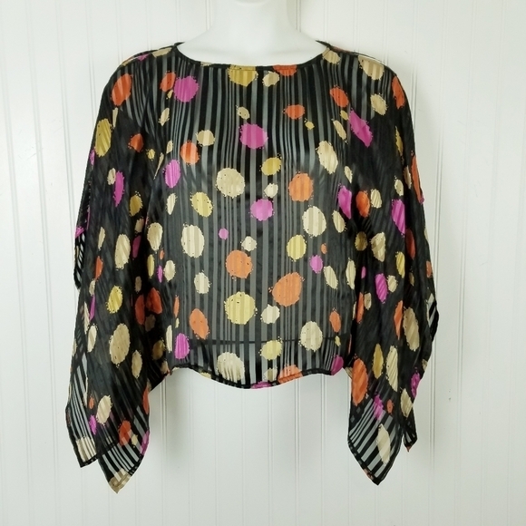 Anne Carson Womens Silk Top Blouse Size Large Batwing Multi Color Sheer Artsy - Picture 6 of 7